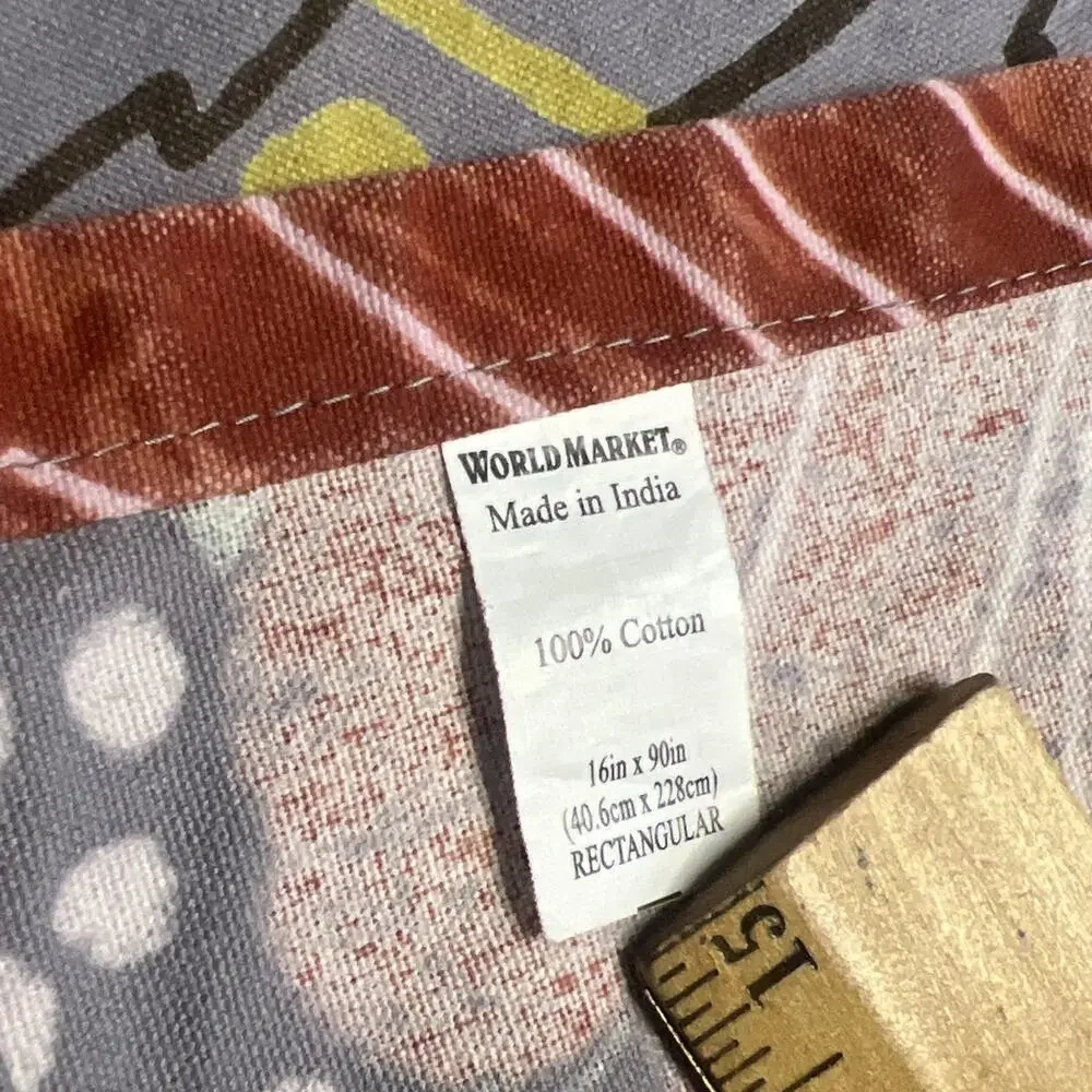 World Market Table Runner Pink Flowers Floral Gray Cotton Dining Room 16” x 90”